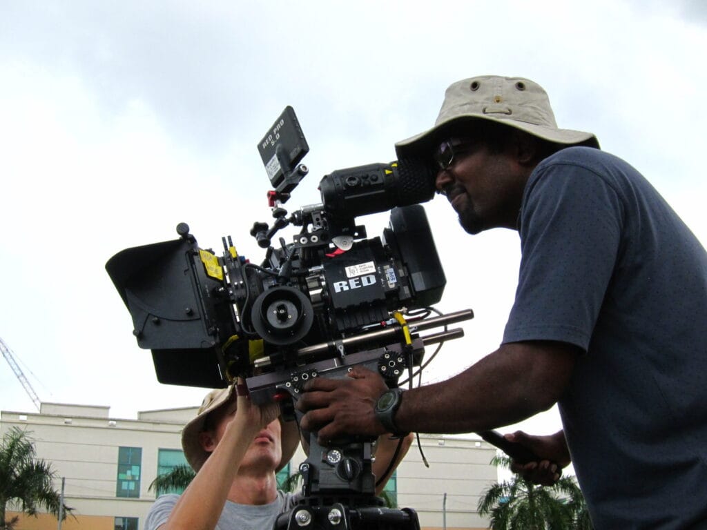 On a video set of Senthil.m setting up a shot