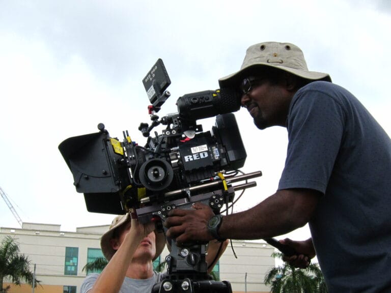 On a video set of Senthil.m setting up a shot
