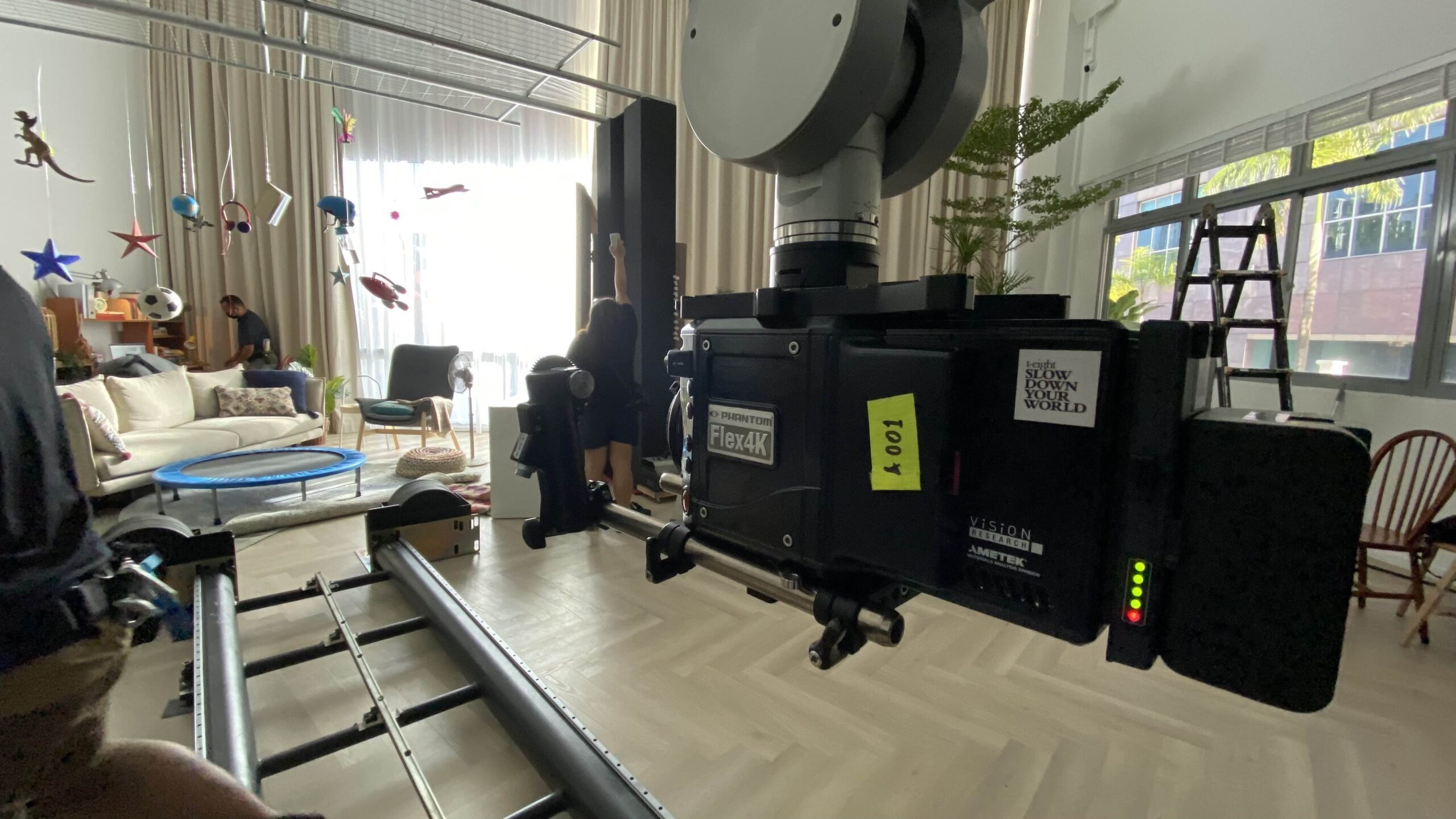 Bolt Cinebot robotic arm with a Phantom Flex 4K high-speed camera on set in Singapore