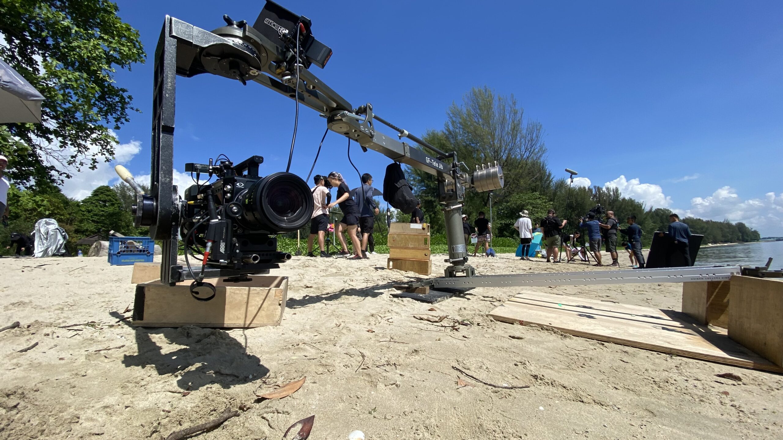 Phantom Flex 4K high-speed camera mounted on a jib at Changi Beach in Singapore